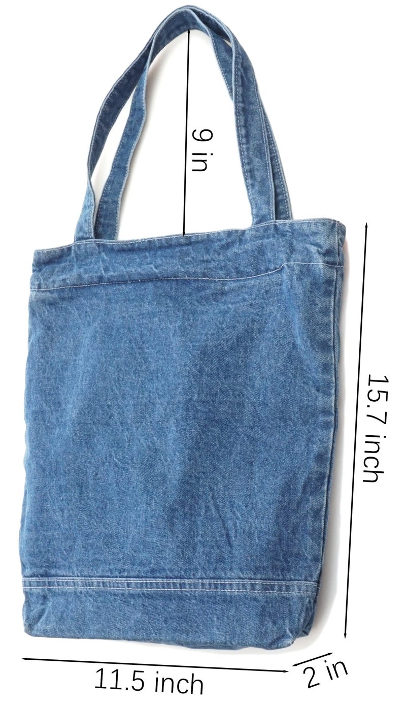 YunZh Canvas Bag Denim Tote Shoulder Handbag Shopping Travel Pockets Reusable Grocery Bags - Image 3